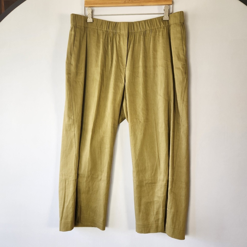 j jill NWT Linen Blend Cropped Wide Leg Pants Beachy Lightweight Olive Green XL
